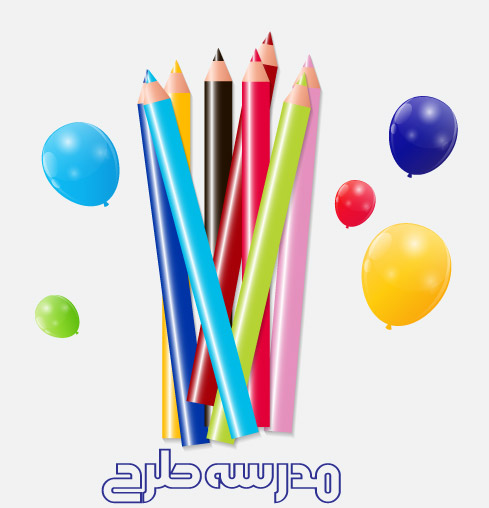 وکتور لایه باز نوشت افزار مدرسه طرح مداد رنگی