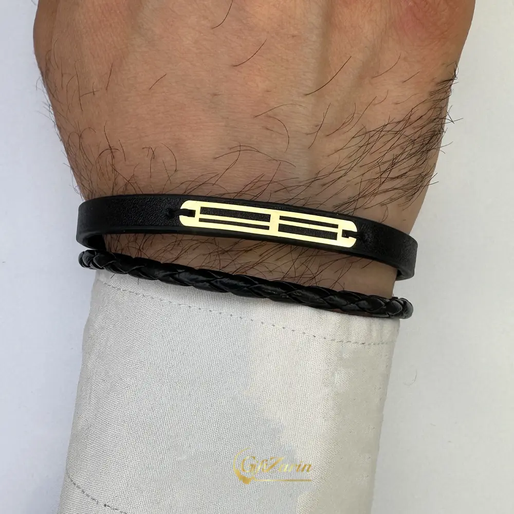 دستبند چرم و طلا مردانه M370