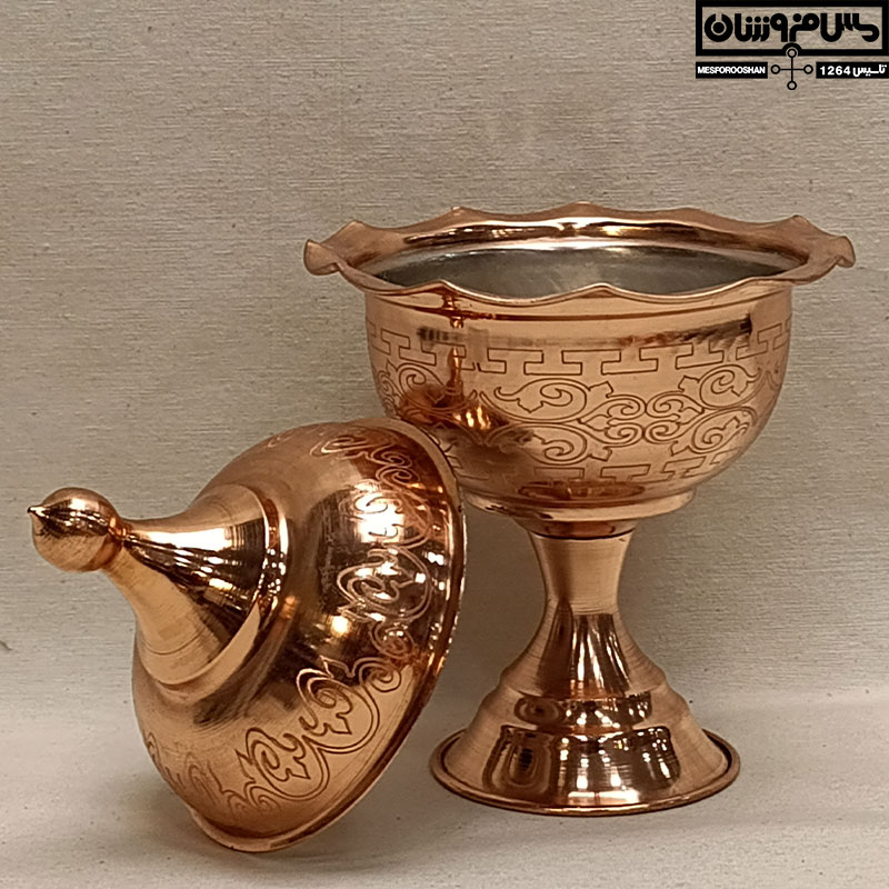 قندان مسی زنجان تک پایه طرحدار نانو سایز 2 مدل اشرفی