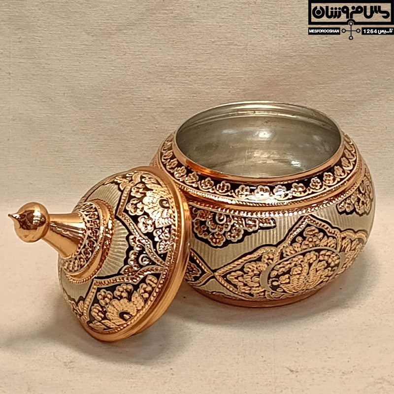 آجیل خوری مسی نقره کوب بدون پایه گرد دستساز زنجان نانو مدل فریدا