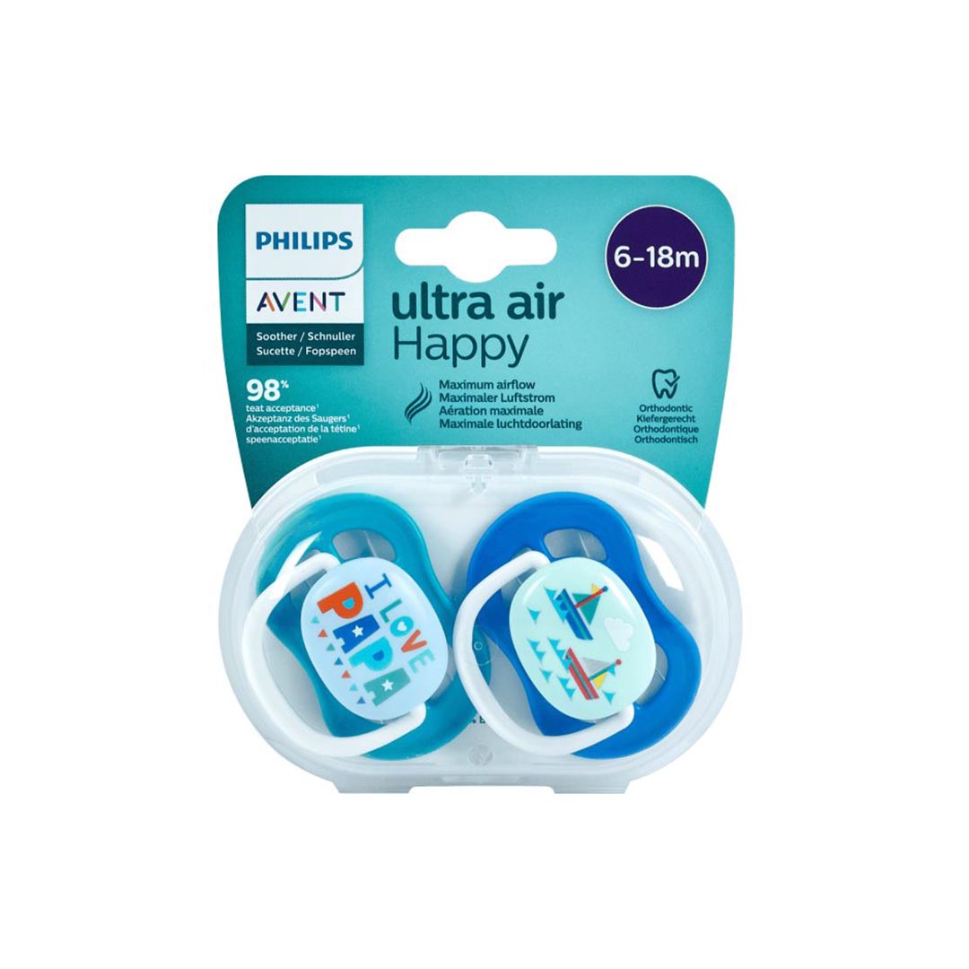 پستانک اونت اولترا ایر 2عددی 6 تا 18ماه avent ultra air طرح کشتی و لاو پاپا