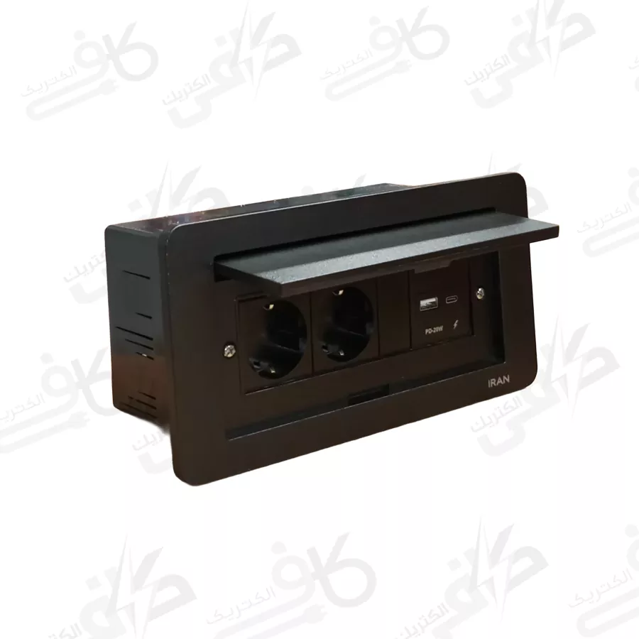 پریز کابینتی میزی توکار قاب مشکی با مکانیزم شارژر USB | ایران الکتریک