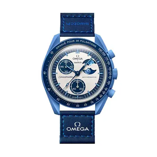 ساعت مچی امگا سواچ مدل MISSION TO THE SUPER BLUE MOONPHASE