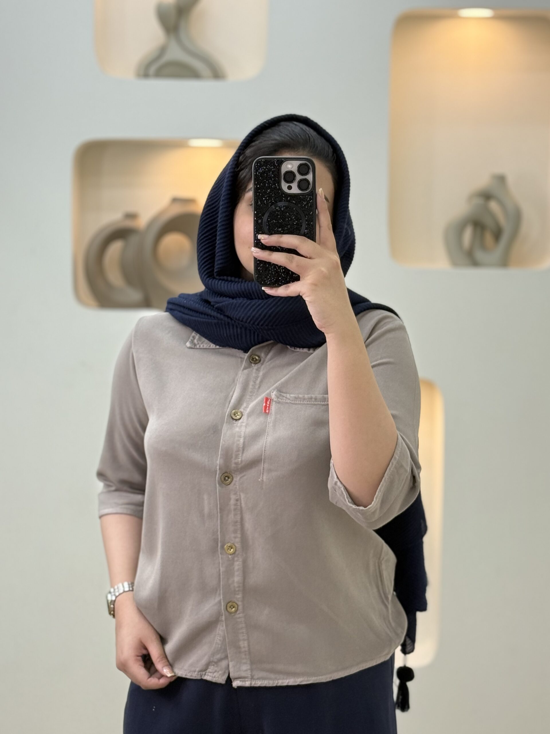 شومیز سیلک پاکتی-10243 - موکا