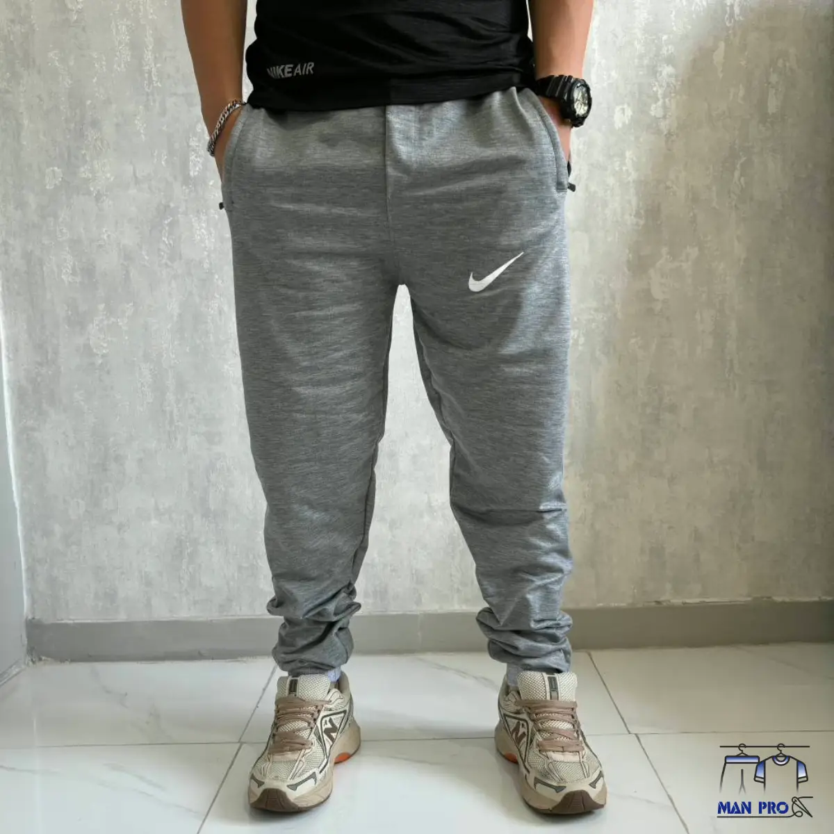 شلوار اسلش مردانه پارچه ملانژ دمپا کش - طوسی, 3XL