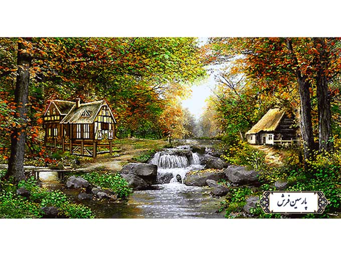 نخ و نقشه تابلو فرش منظره کلبه ها و رودخانه - کد NV949