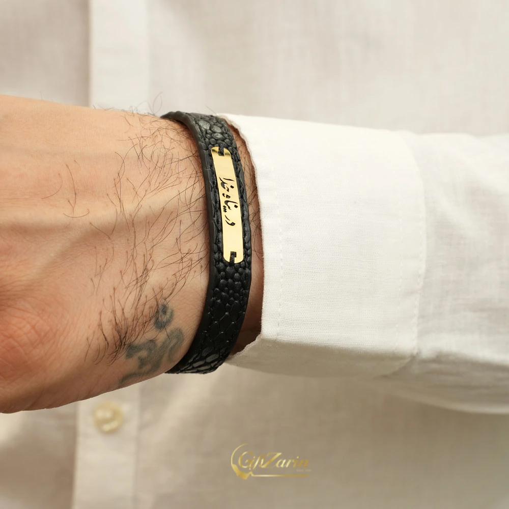 دستبند چرم و طلا مردانه M434