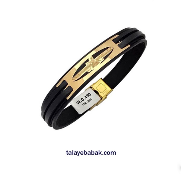 دستبند چرم و طلا فروهر مشکی DM073