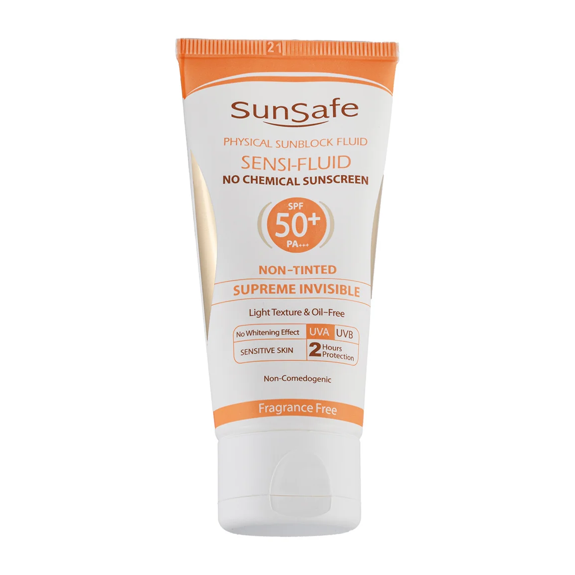 ضد آفتاب فلوئیدی فاقد جاذبهای شیمیایی spf50 مخصوص پوست های حساس 50میل سان سیف