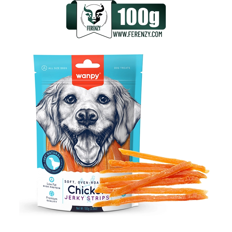 تشویقی سگ ونپی نواری طعم مرغWanpy Chicken Jerky Stripsوزن 100 گرم