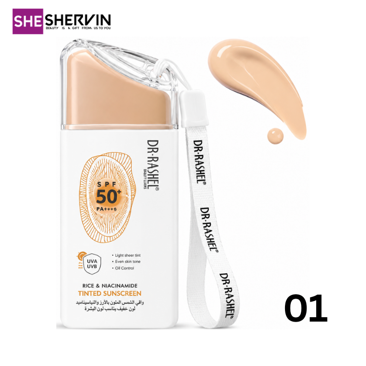 ضد آفتاب رنگی برنج و نیاسینامید دکتر راشل SPF50+++ - 01 LIGHT SHEER TINT