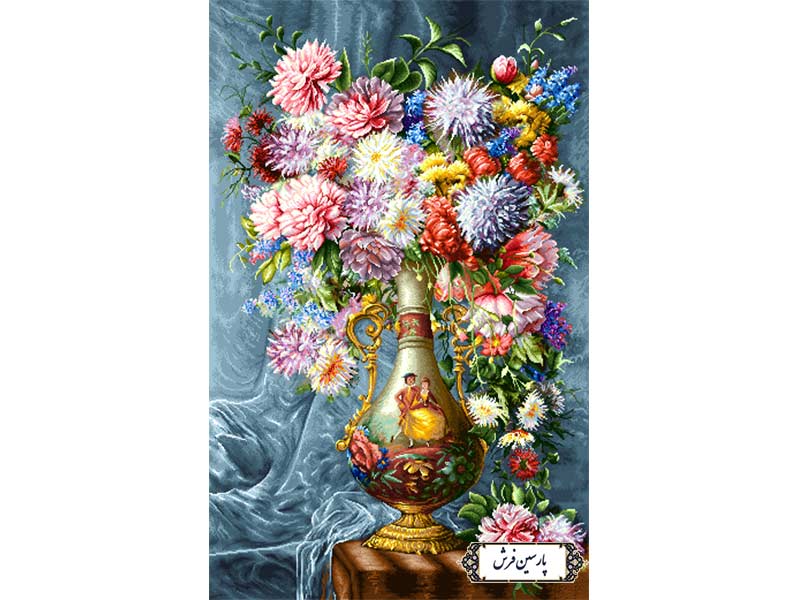 نخ و نقشه تابلو فرش گلدان درباری جدید - کد NG1528