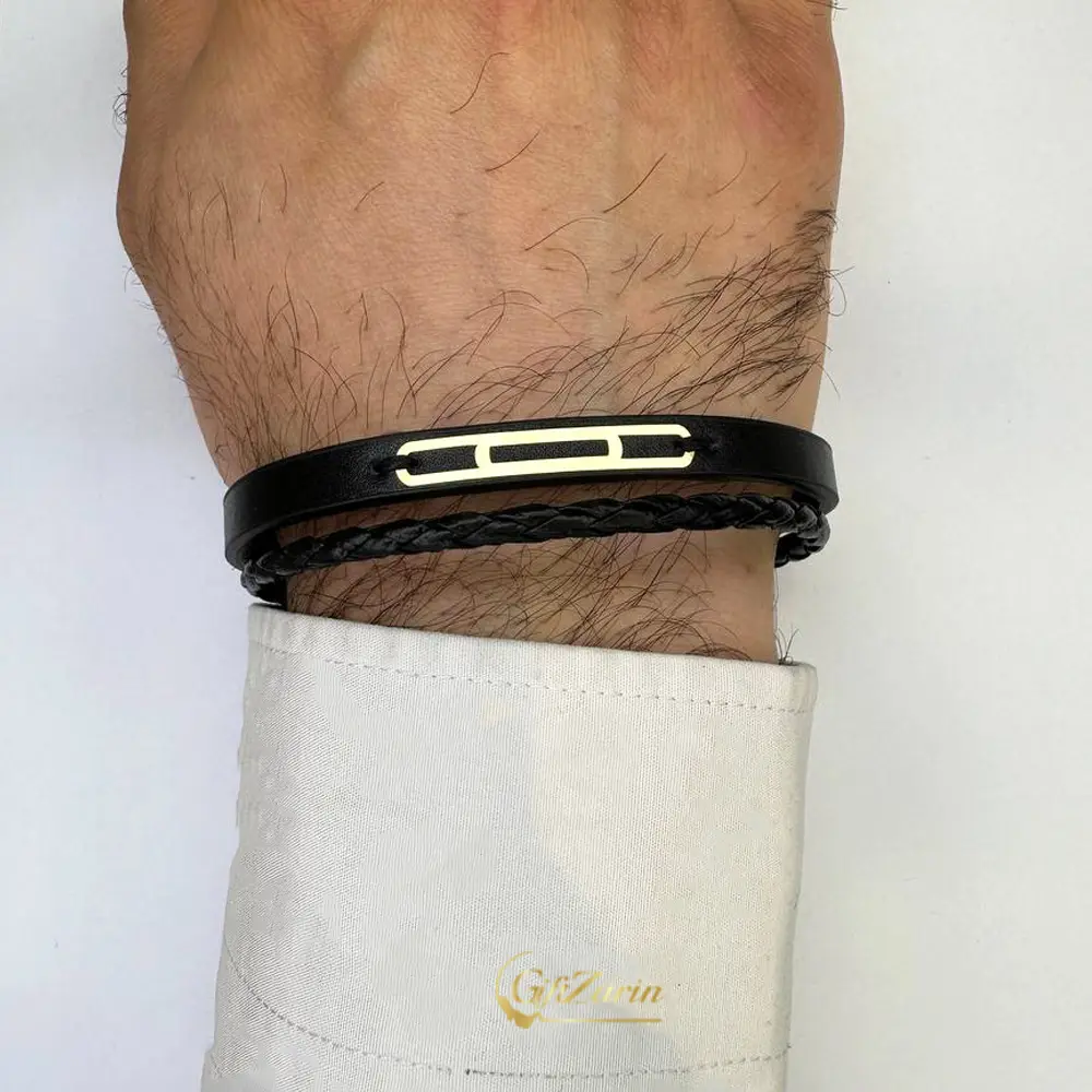 دستبند چرم و طلا مردانه M379