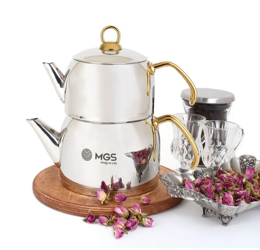 کتری قوری لوله دار با قوری استیل(براق طلایی) ام جی اس MGS کد K41014