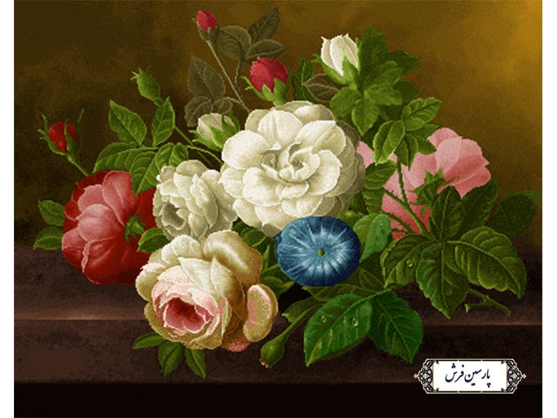 نخ و نقشه تابلو فرش گل های روی میز - کد NG1650