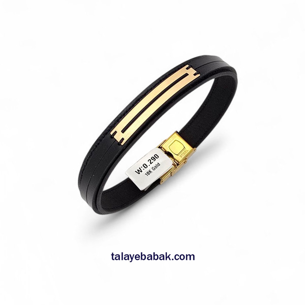 دستبند چرم و طلا DM092 مشکی