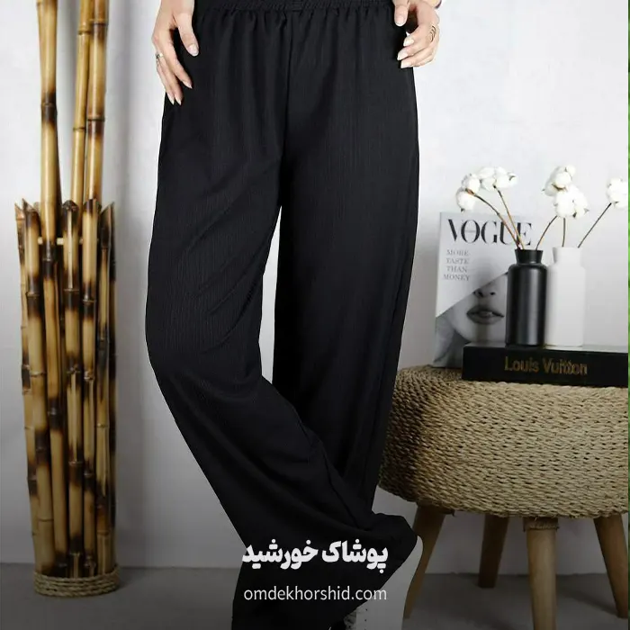 شلوار کمر هویجی کریشه مشکی تک