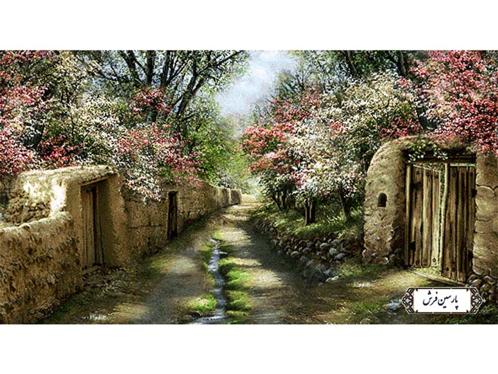 نخ و نقشه تابلو فرش کوچه باغ - کد NV886