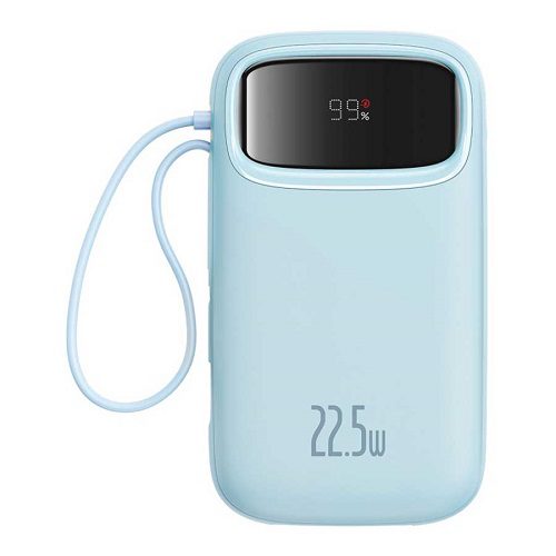 پاوربانک بیسوس مدل QPow2 P10055003113 22.5W ظرفیت 10000mAH همراه کابل متصل Type-C و لایتنینگ
