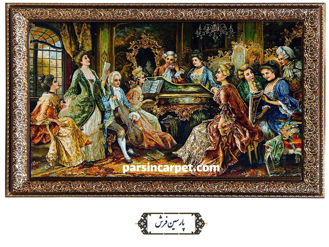 تابلو فرش دستباف تبریز طرح پیانو زن - کد TF2107