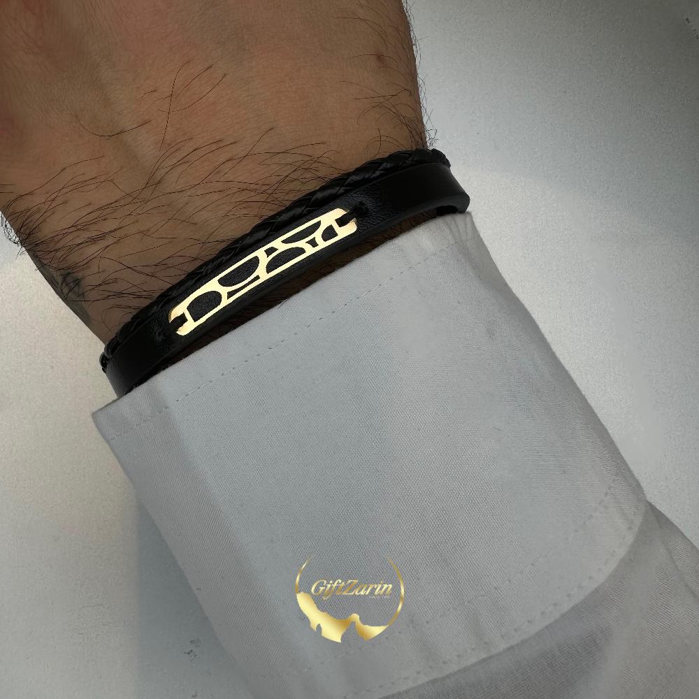 دستبند چرم و طلا مردانه M3