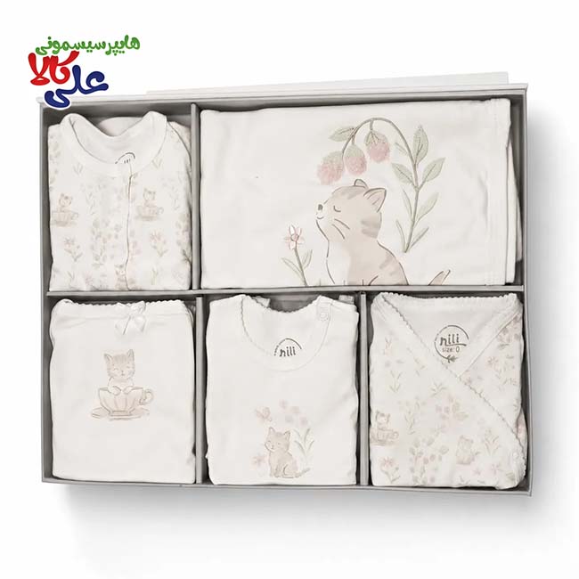 ست نوزادی ۱۹ تکه نیلی Nili طرح دخترانه گربه و گل