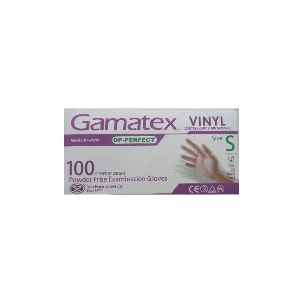 دستکش وینیل غیر پودری حریر مدل گاماتکس سایز اسمال (S) بسته 100 عددی