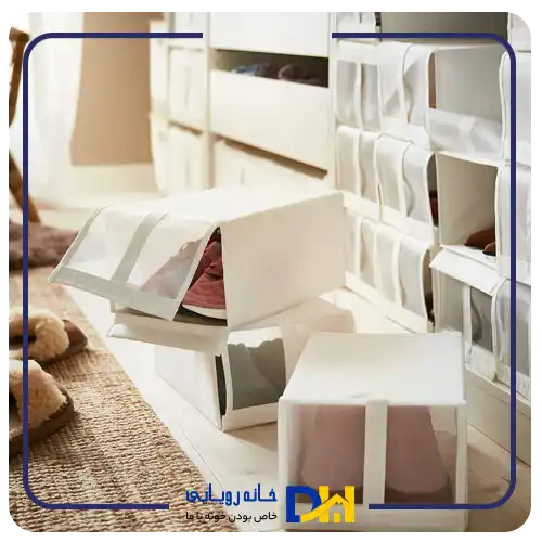 باکس کفش۴تایی سفید و طوسی ایکیا SKUBB