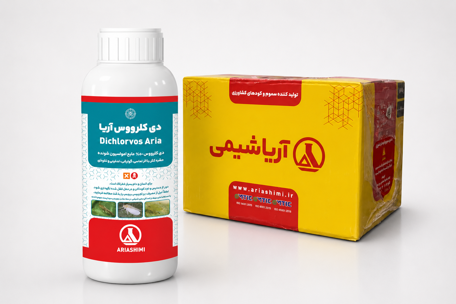 حشره‌کش دی کلرووس آریاشیمی ۵۰٪ EC یک لیتری (فروش عمده - کارتن ۱۲ عددی)