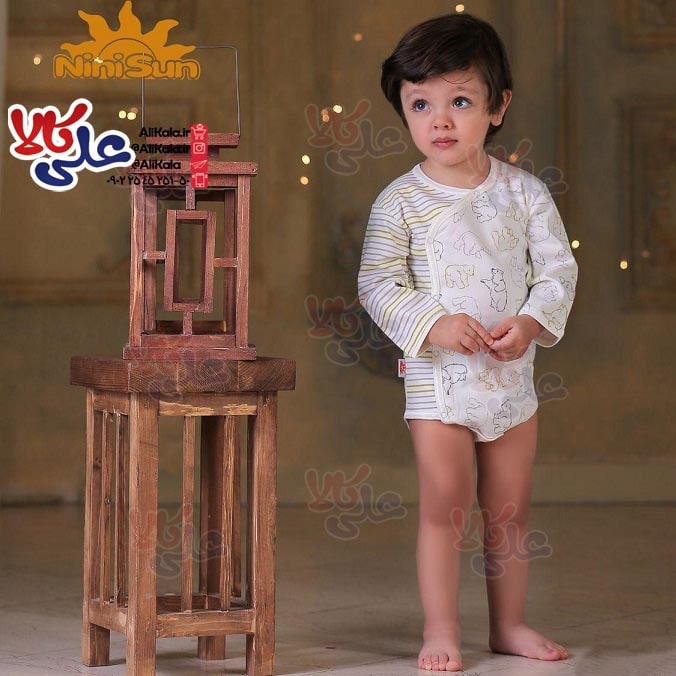 لباس نوزادی بادی آستین بلند مدل خرس قطبی نی نی سان