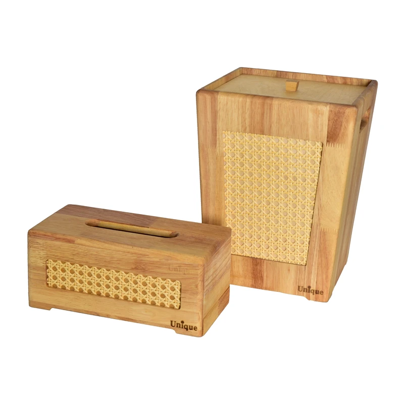 سطل و جای دستمال چوبی حصیری یونیک کد UN-2969