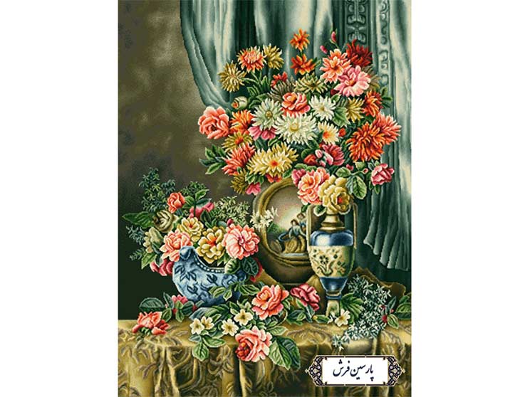 نخ و نقشه تابلو فرش طرح گل و گلدان اعیانی - کد NG1461