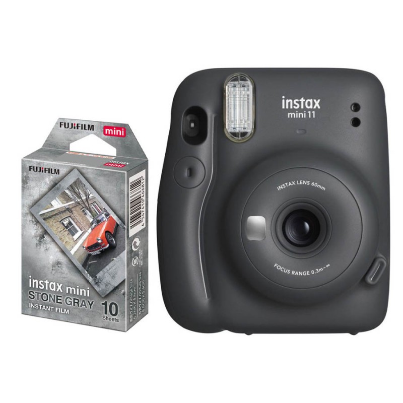 دوربین عکاسی چاپ سریع فوجی فیلم مشکی مدل (charcoal gray) Instax Mini 11 با کاغذ