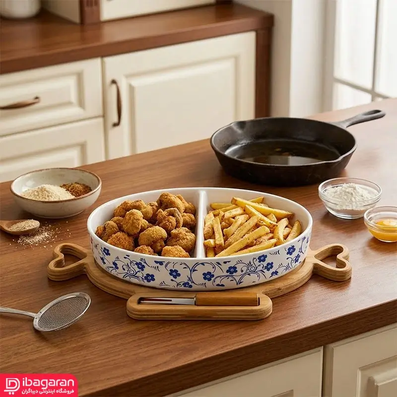 اردوخوری سرامیکی بیضی طرح شکوفه آبی