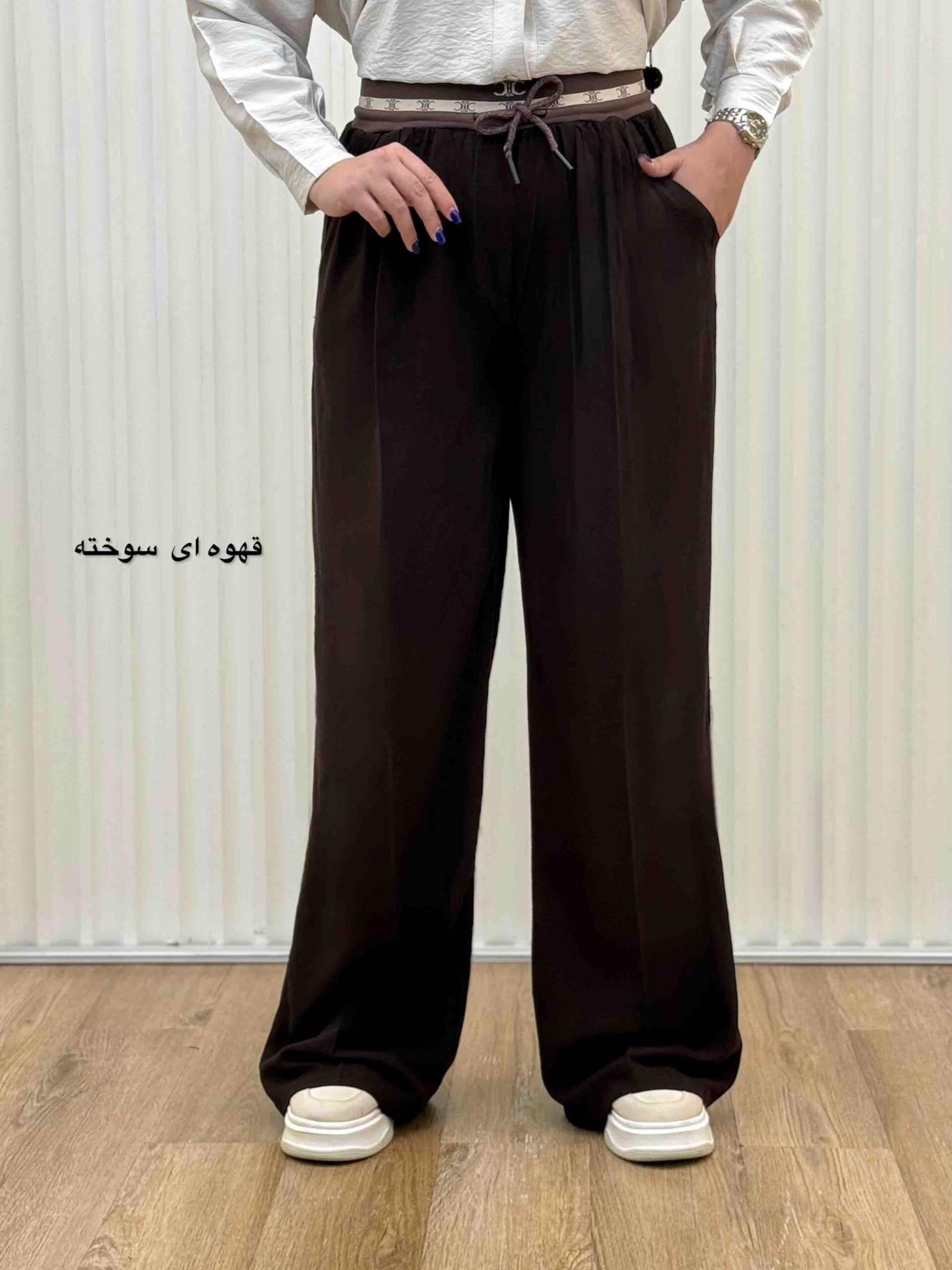 شلوار لینن زارا کمرکش-6013 - قهوه‌ای سوخته