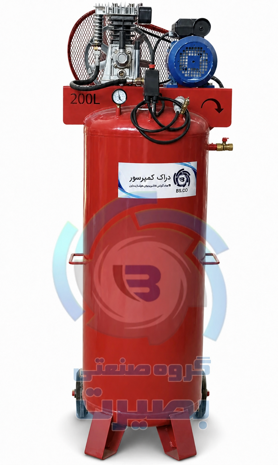 کمپرسور باد 200 لیتری 2 سیلندر موتور چینی تک فاز