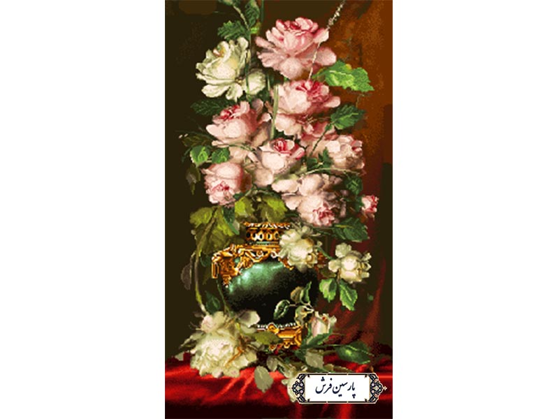 نخ و نقشه تابلو فرش طرح گلدان گل رز - کد NG1635