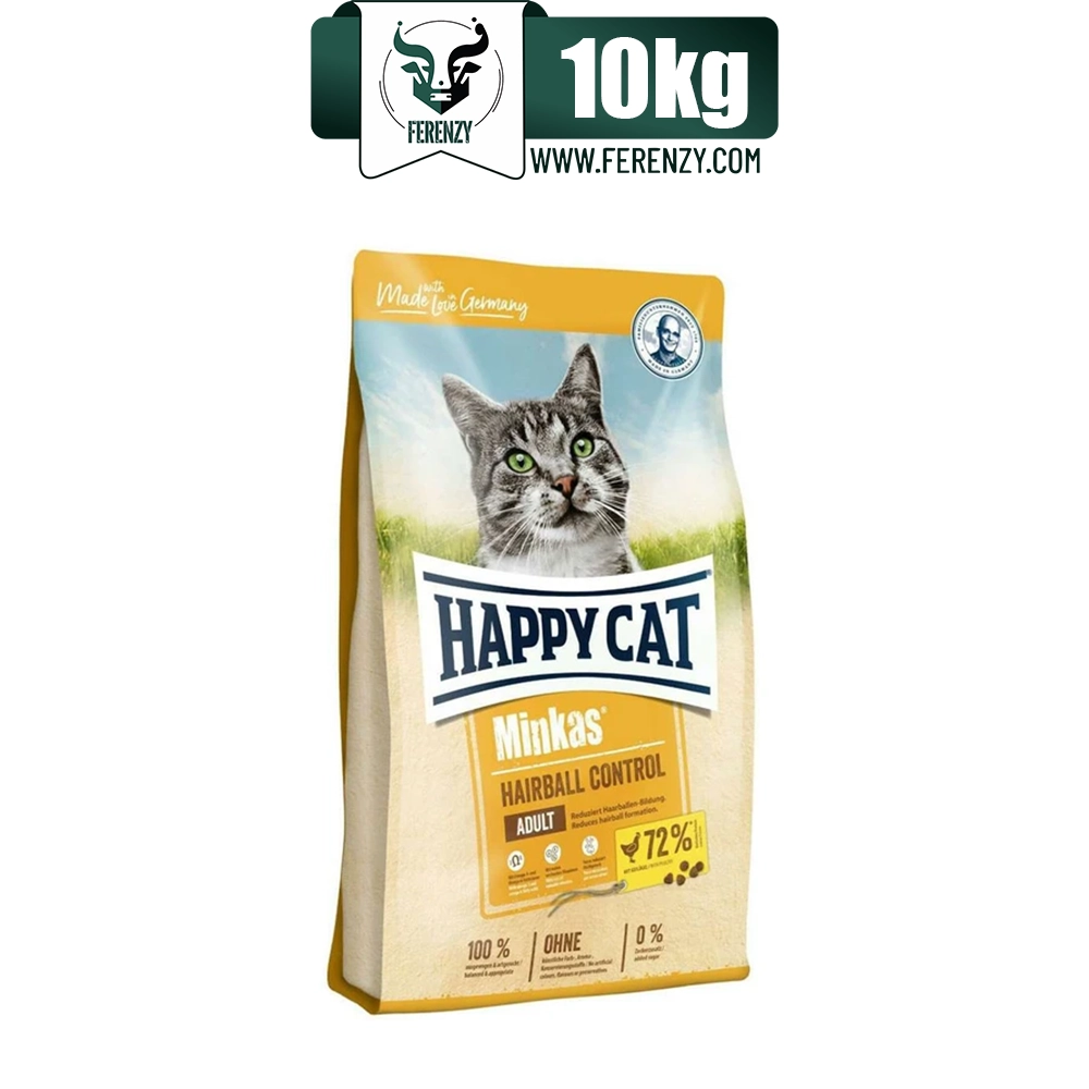 غذای خشک گربه بالغ هپی کت مدل مینکاس هیربال طعم مرغ وزن 10 کیلوگرم Happy Cat Minkas Hairball