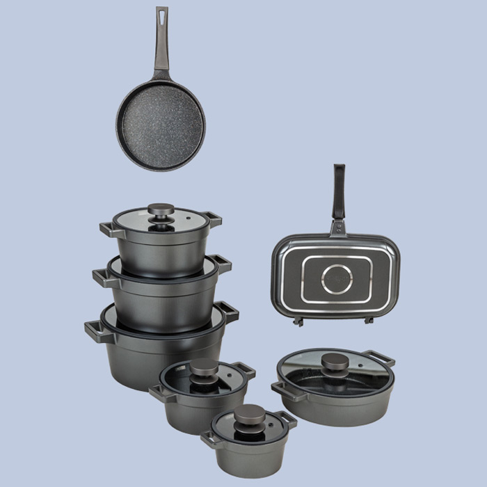 سرویس قابلمه یونیک ۱۵ پارچه un-8522 طوسی