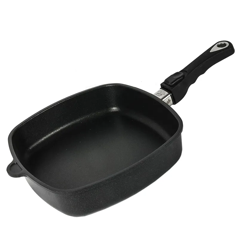 ماهیتابه مربع دسته بازشو ای ام تی طول28 و ارتفاع 5 سانتی متر (کدE285Z)