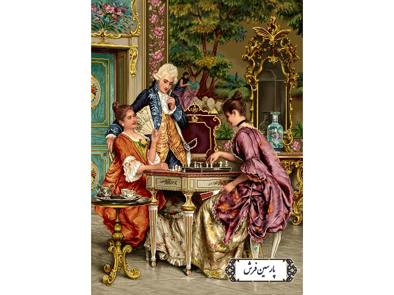 نخ و نقشه تابلو فرش طرح شطرنج باز - کد NF2327