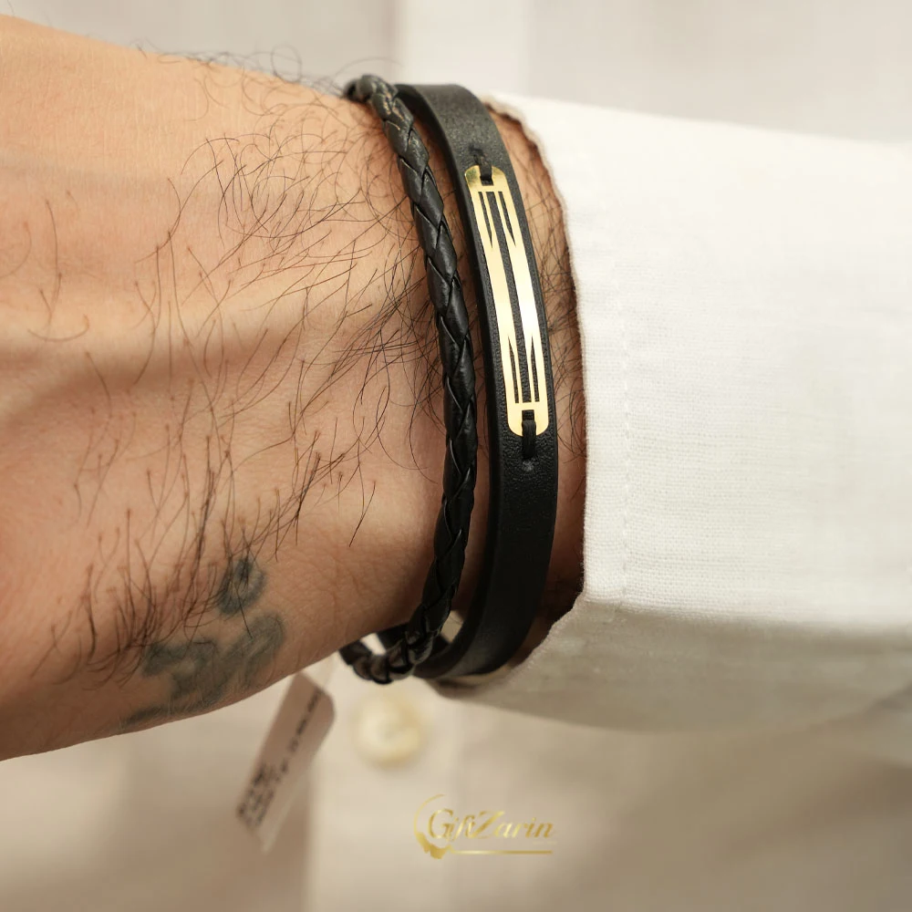 دستبند چرم و طلا مردانه M398