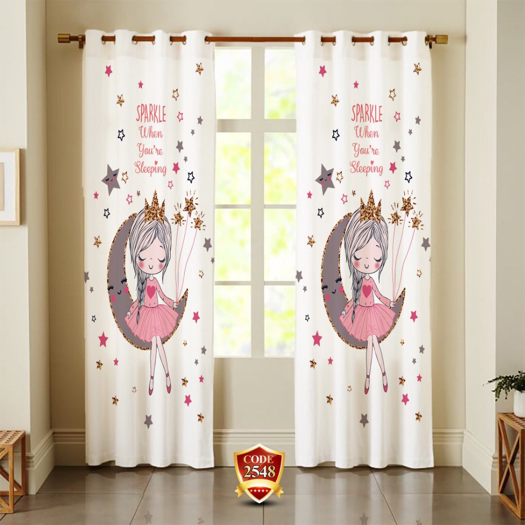 ست فرش پرده دخترانه زمینه کرم B388