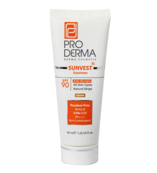 کرم ضد آفتاب و ضد چروک بژ طبیعی پرودرما با SPF90 مناسب انواع پوست حجم 40 میلی لیتر