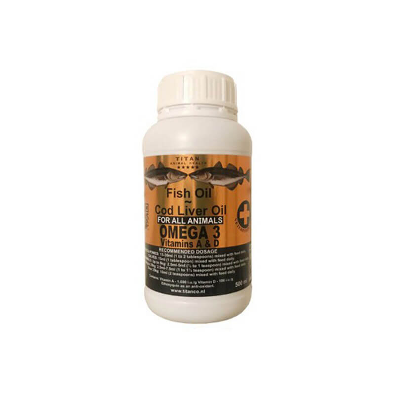 روغن ماهی «تیتان» برای درمان ریزش مو سگ و گربه؛ مدل امگا 3 (500 میلیلیتر)
