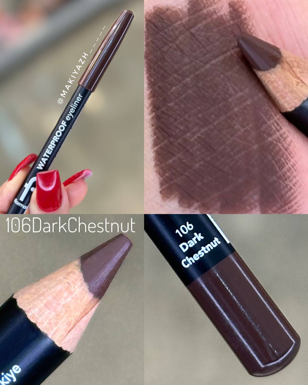 مداد چشم ضدآب فلورمار flormar مدل Waterproof کد106(رنگ Dark chestnut)