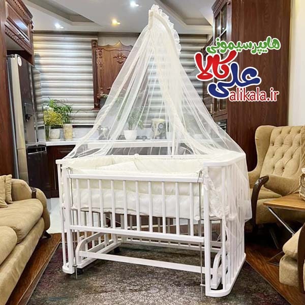 تخت و گهواره چوبی کنار تخت مادر مدل ایسیز Isiz