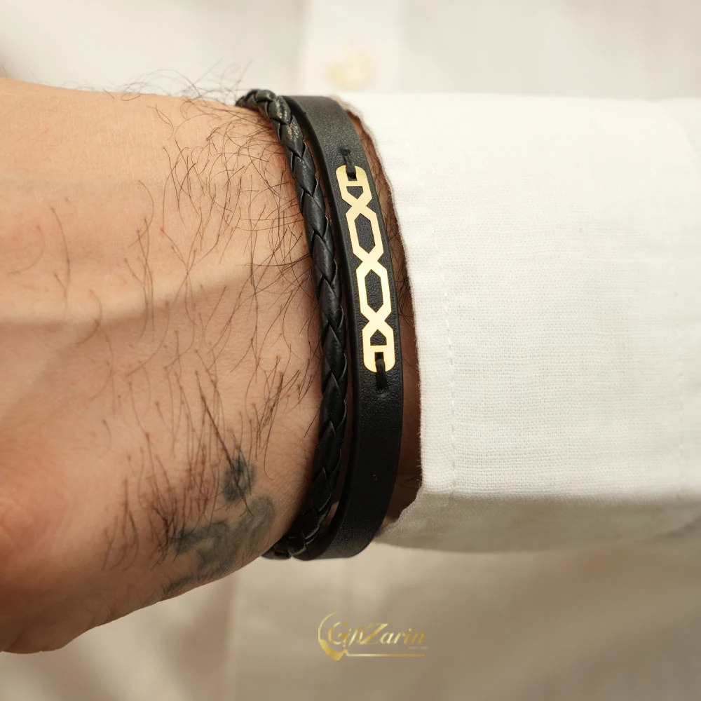 دستبند چرم و طلا مردانه M407