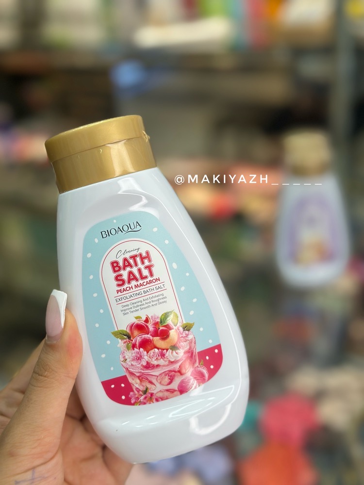 نمک حمام لایهبردار بیوآکوا با رایحه هلو ماکارون