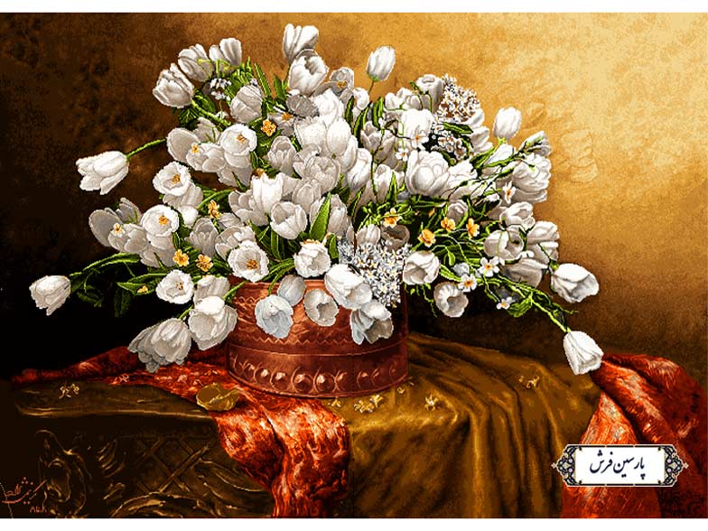 نخ و نقشه تابلو فرش گل لاله و گلدان مس - کد NG1478